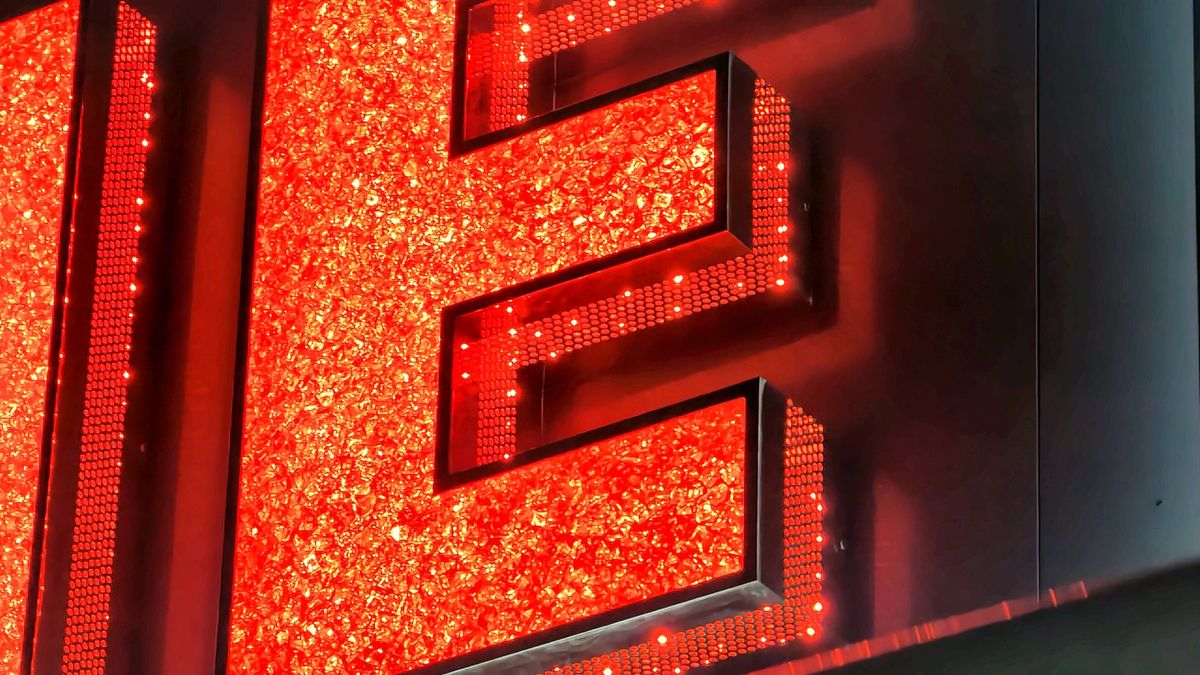 Close-up of red crystal LED letters