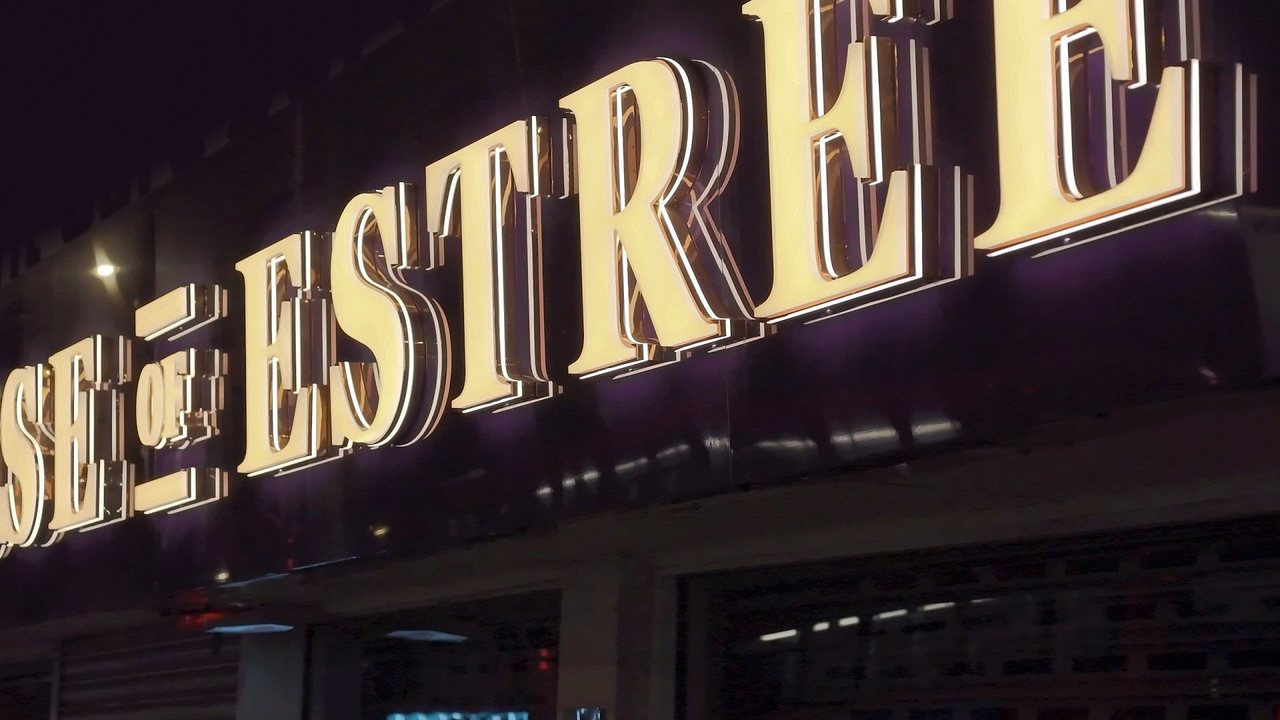 Close-up of lit built-up letters we made for House of Estree