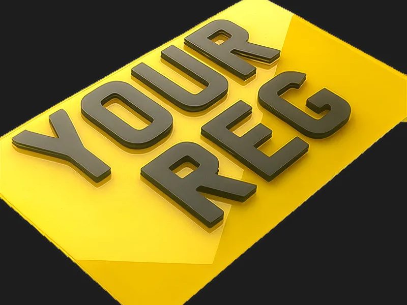 Yellow motorbike plate with 4D letters