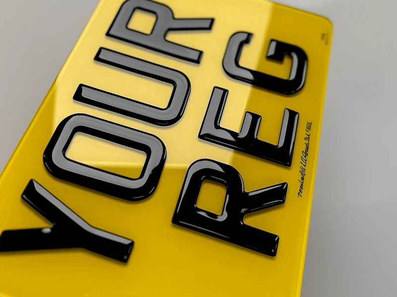 Yellow motorbike plate with 3D gel letters