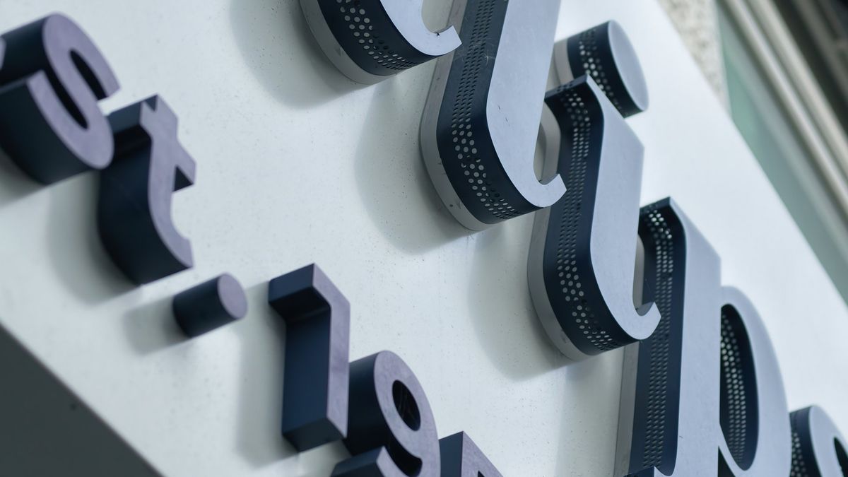 Close-up of the Phillips letters from the side, showing their depth and perforated returns